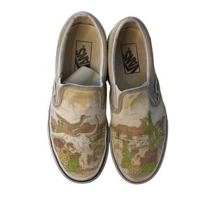 Vans Classic Slip-On Desert Skull Cactus Graphic Shoes Mens 5.5 Womens 7‎ Cream